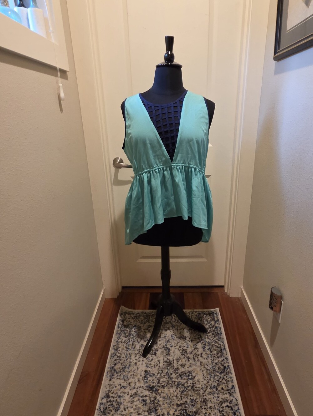 Blue Plate Sleeveless Teal Peplum V-Neck Blouse